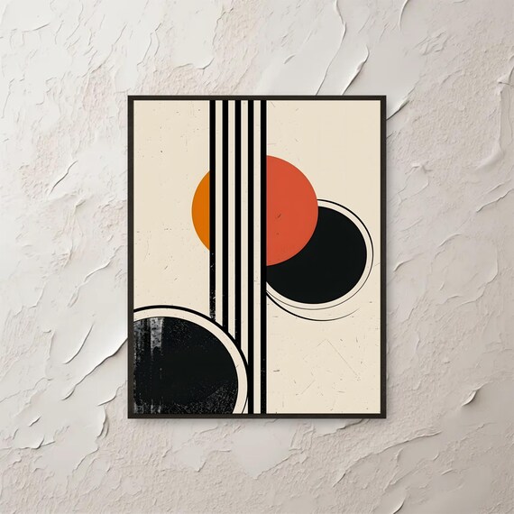 Geometric Abstract Circles Wall Art Vertical Lines Modern Minimalist Poster Mid Century Style File Contemporary Artwork