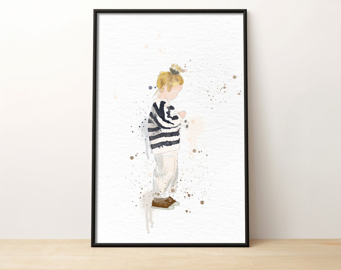 Love You Dad Watercolor Father With Baby On Shoulders Portrait Poster - Image 2
