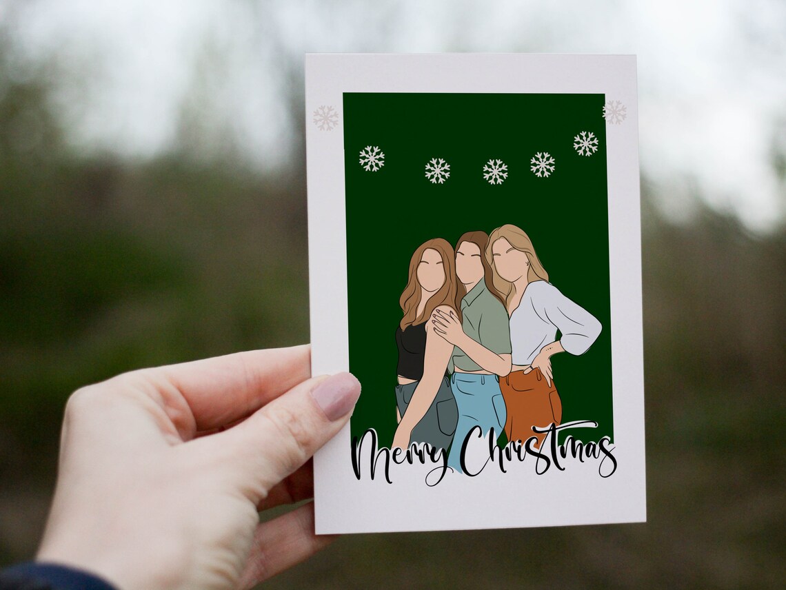 Merry Christmas Custom Family And Dog Portrait Holiday Card Print - Image 4