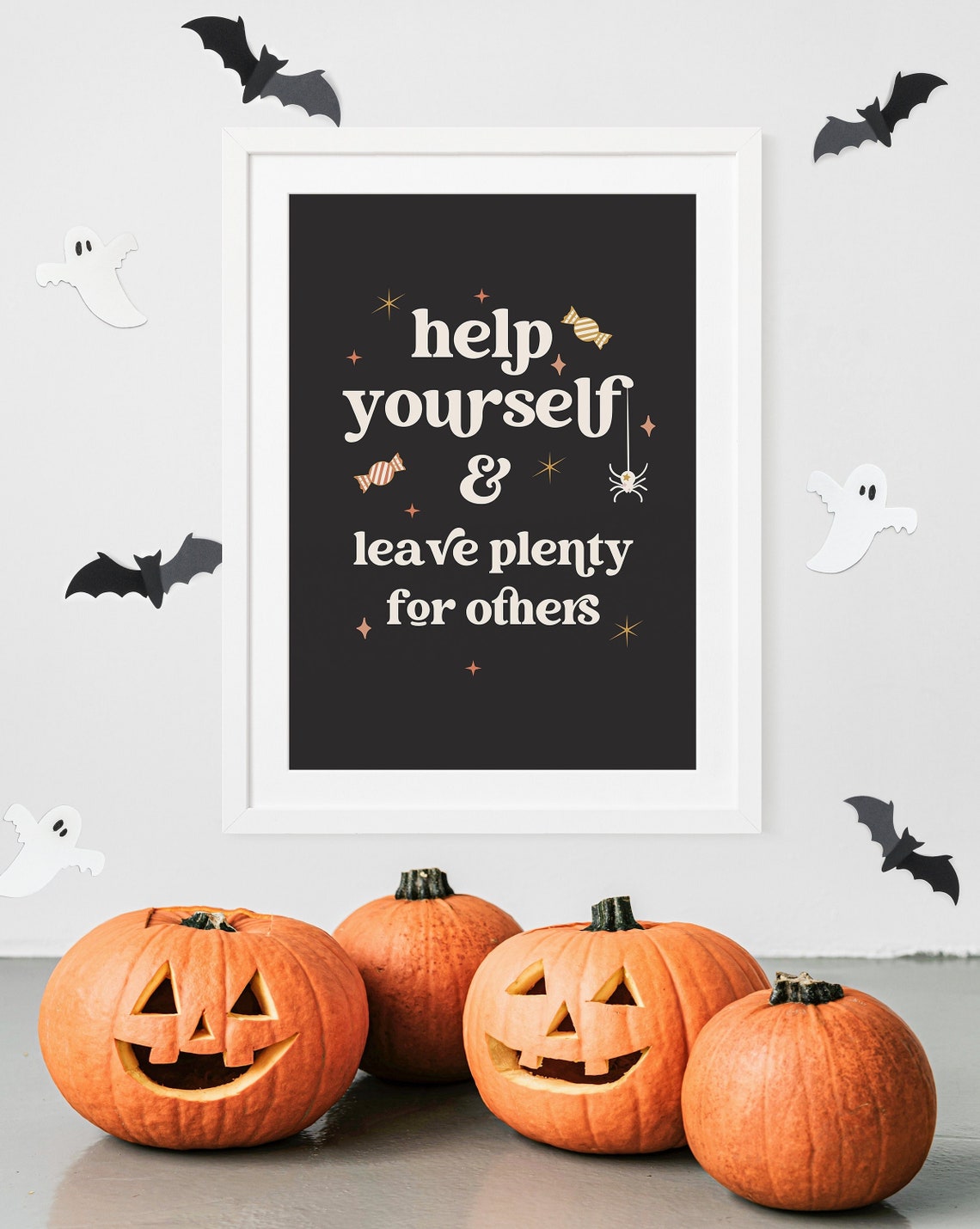 Help Yourself Halloween Candy Sign Spooky Black Trick Or Treat Print - Image 5