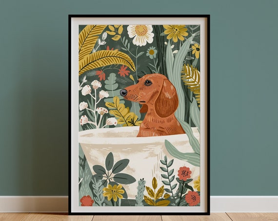 Dachshund Boho Jungle Bathtub Poster