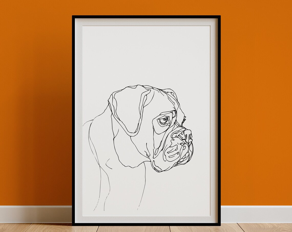 Wrinkled Jowl Dog Side Profile Minimal Line Drawing Canine Poster - Image 3
