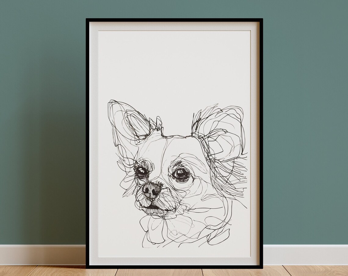 Papillon Dog Portrait Fluffy Butterfly Ears Sketch Line Art Poster - Image 3