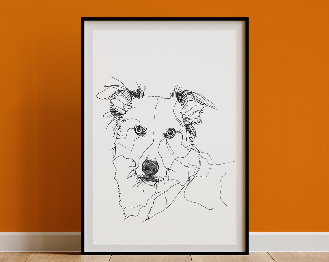 Border Collie Head Intense Sketch Expressive Line Art Poster - Image 3