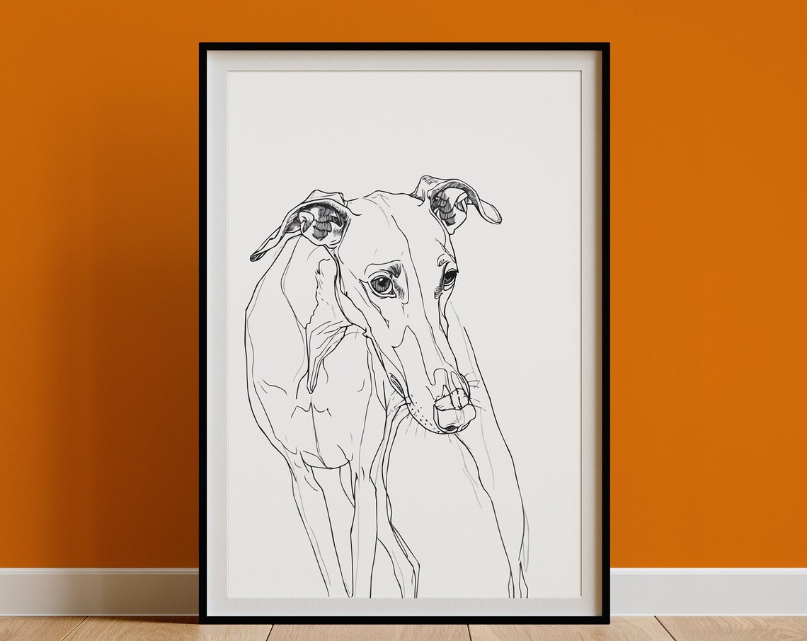 Greyhound Elegant Portrait Fine Line Drawing Sleek Minimal Dog Poster