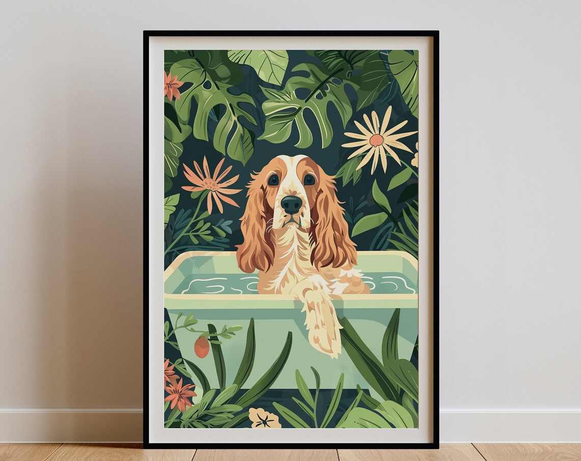 Cocker Spaniel Boho Jungle Bathtub Art Print