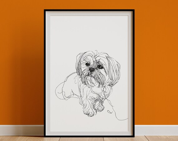Shih Tzu Wall Art Print Minimal Line Drawing Poster Ugly Cute Badly Drawn Pet Portrait Mid Century Modern Gift Dog Mom Dad Owner