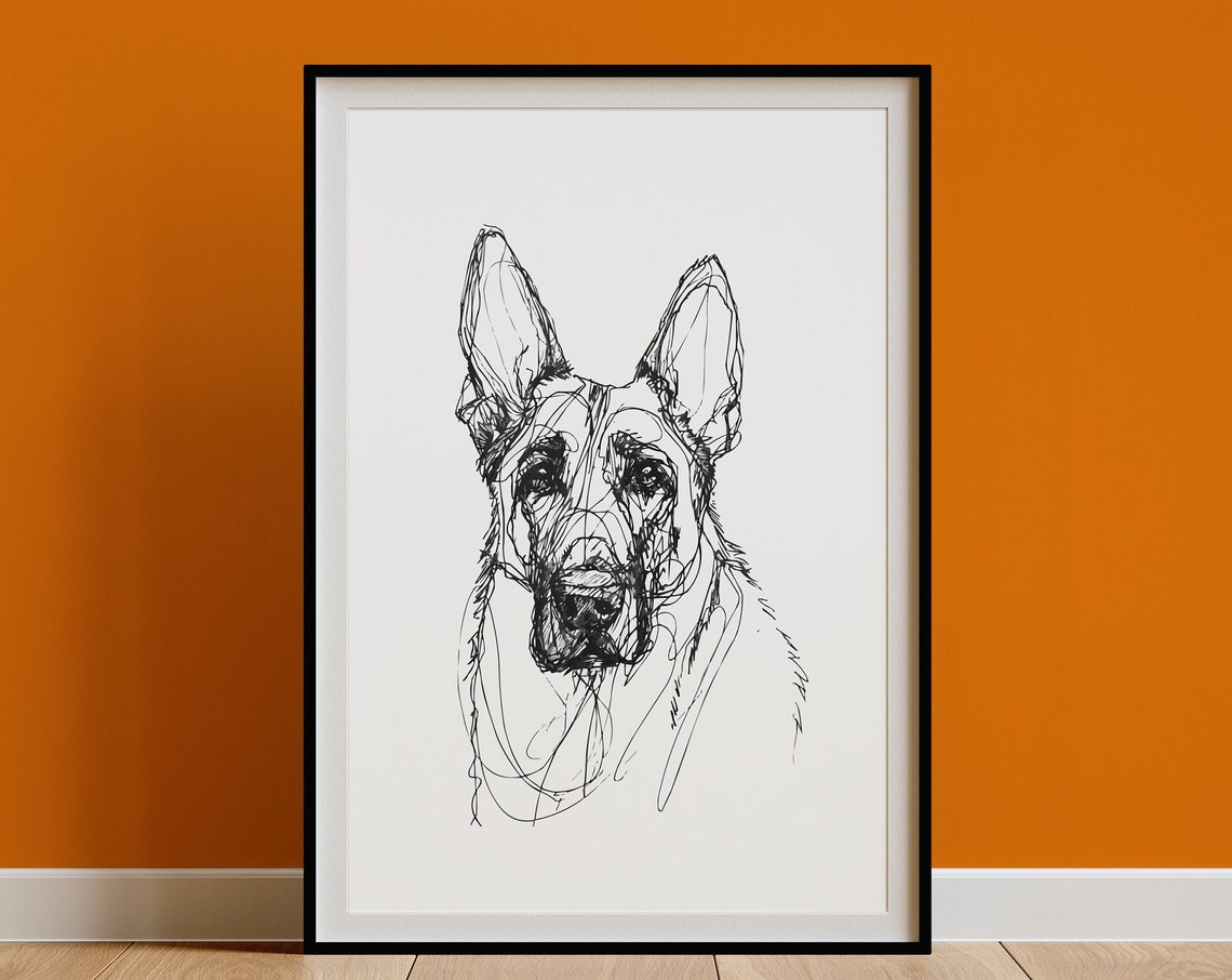 German Shepherd Head Alert Intense Dynamic Sketch Portrait Poster - Image 3