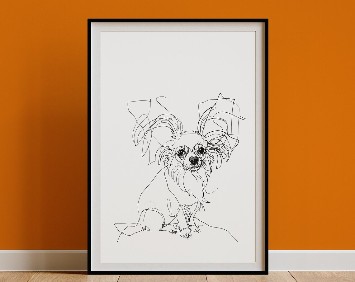 Papillon Minimalist Line Drawing, Mid-Century Art Print