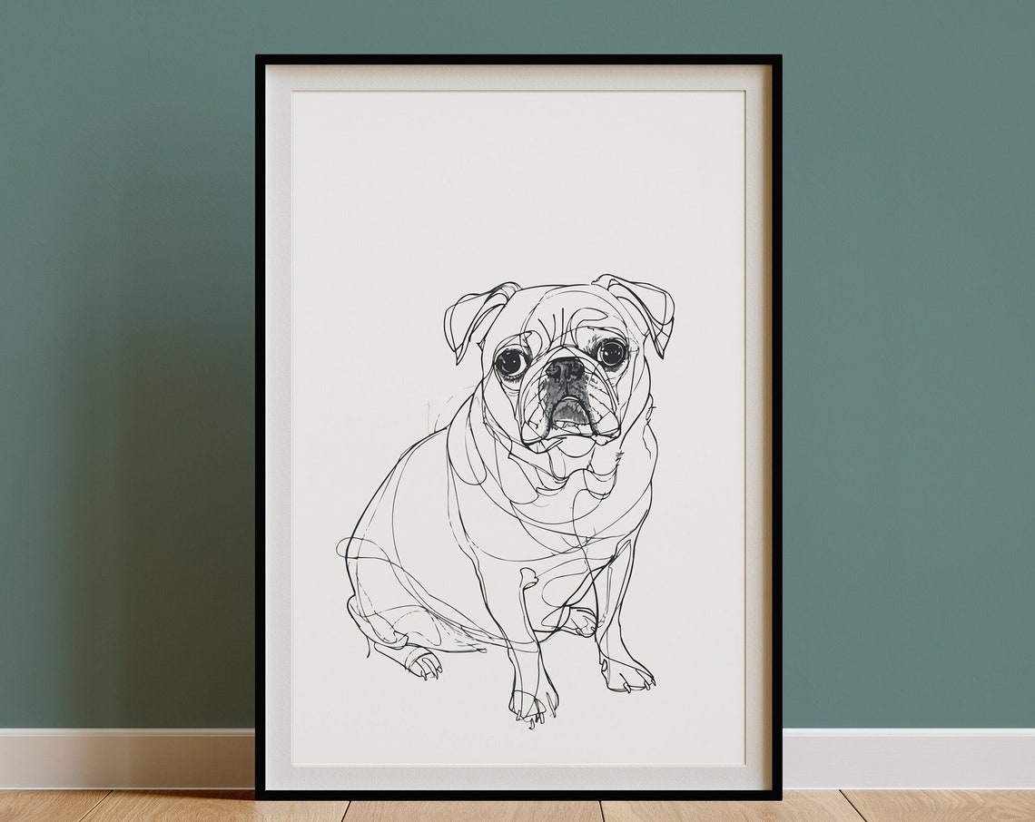 Pug Sitting Facing Viewer Loose Ink Sketch Minimal Funny Dog Poster - Image 3