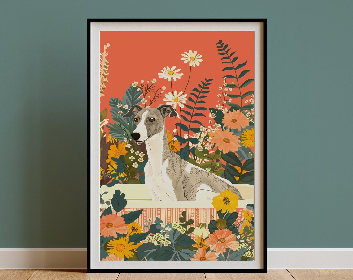 Italian Greyhound Boho Jungle Bathtub Art Print
