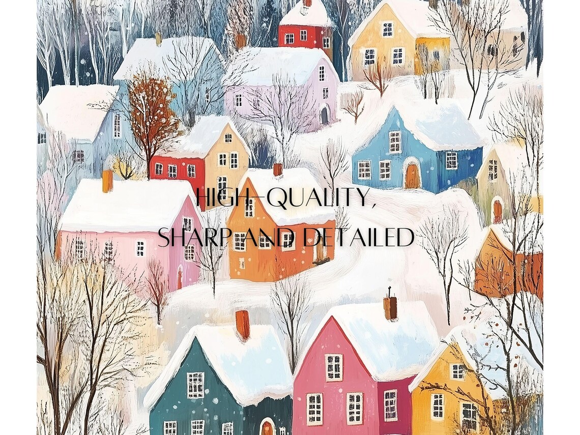 Cozy Pastel Snowy Village Colorful Houses Winter Hillside Poster - Image 2