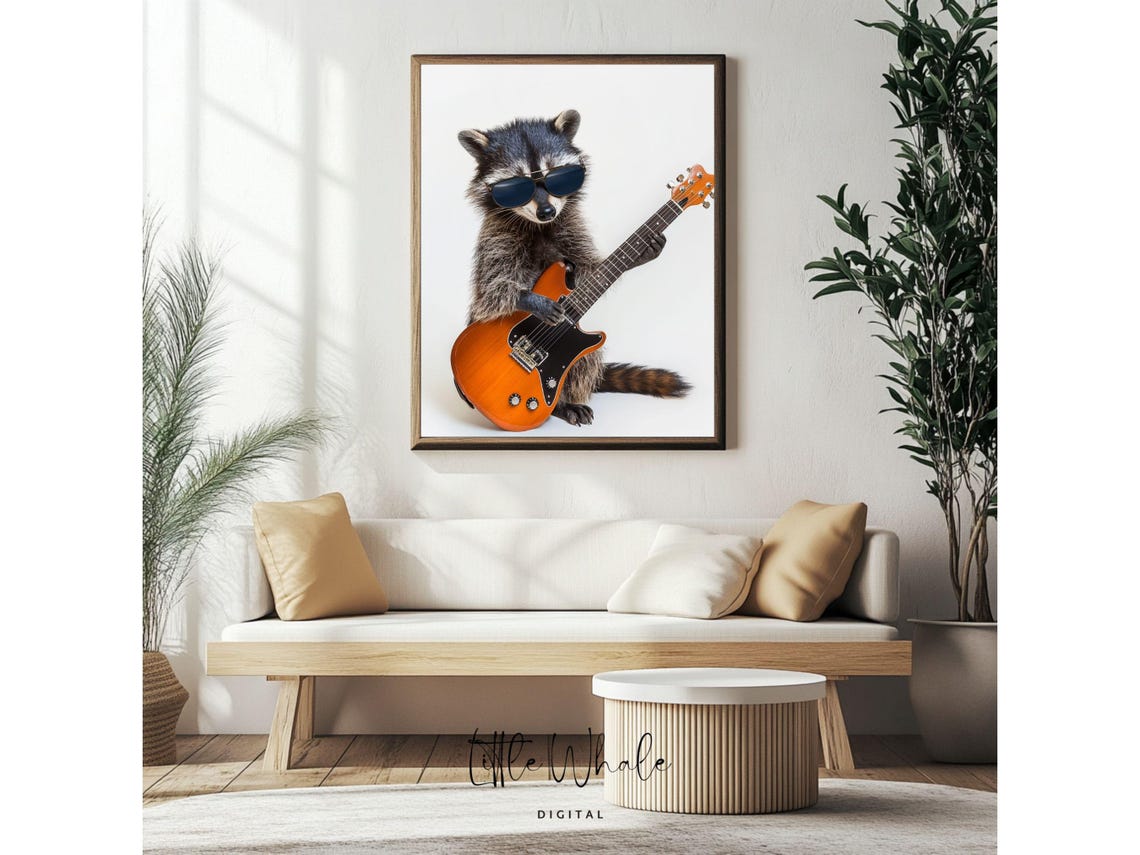Funny Raccoon Playing Electric Guitar Wearing Sunglasses Poster - Image 4