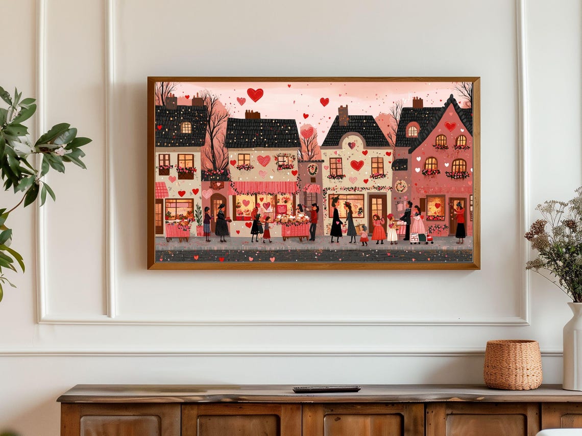 Valentines Day Frame Tv Art Romantic Valentines Town Frame Tv Art Love Decor Cute Wall Art For Couples Gift For Him Her - Image 2