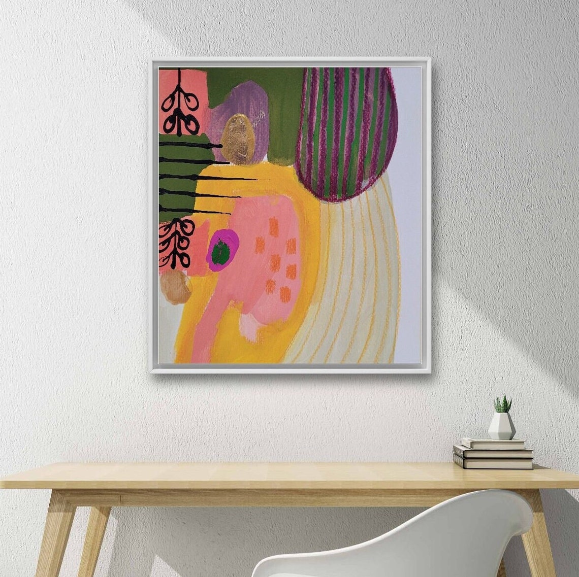Whimsical Pink and Green Organic Abstract Shapes Modern Art Poster - Image 3