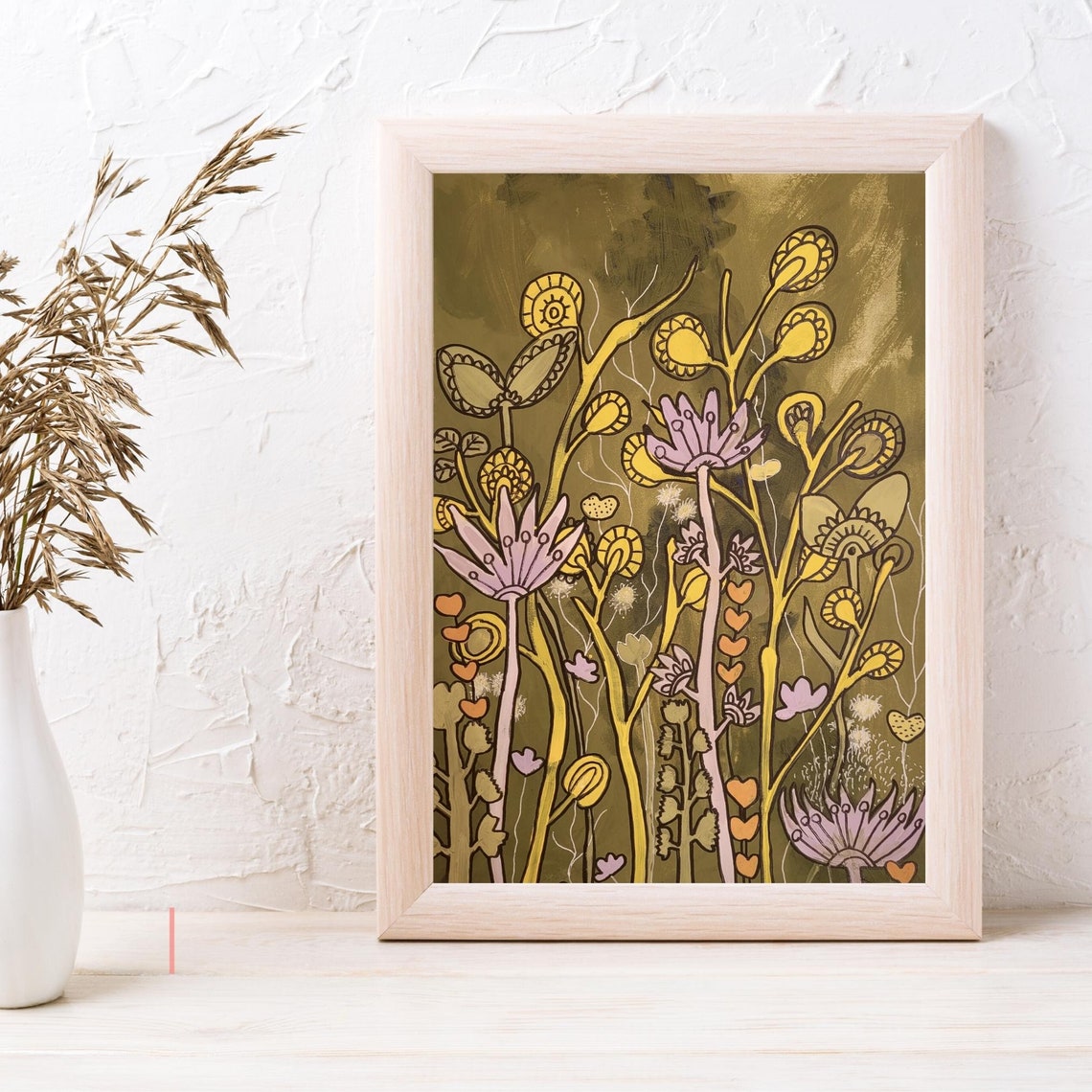 Whimsical Lavender And Gold Wildflower Meadow Floral Art Poster - Image 2