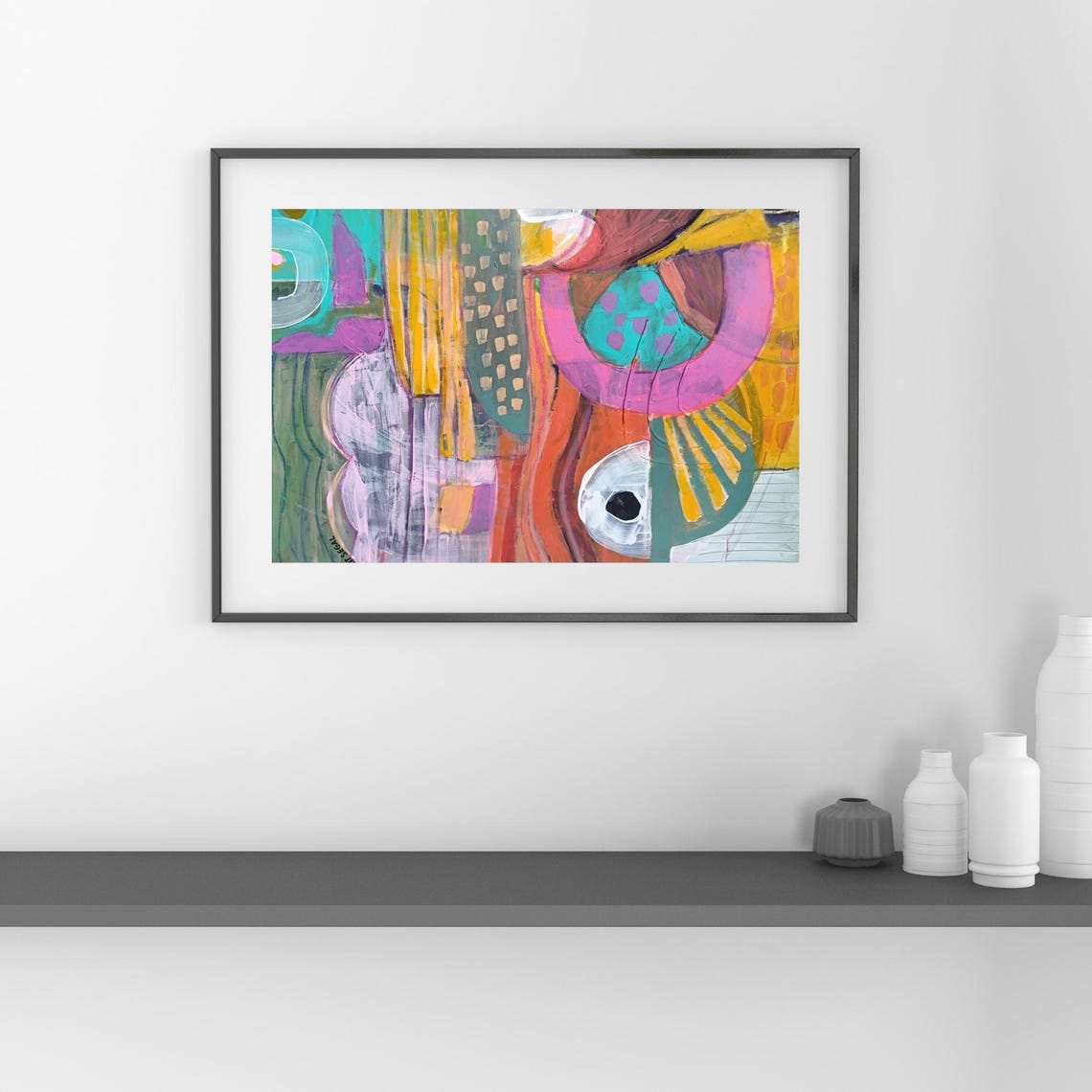 Bold Geometric Color Block Shapes Cheerful Modern Abstract Art Poster