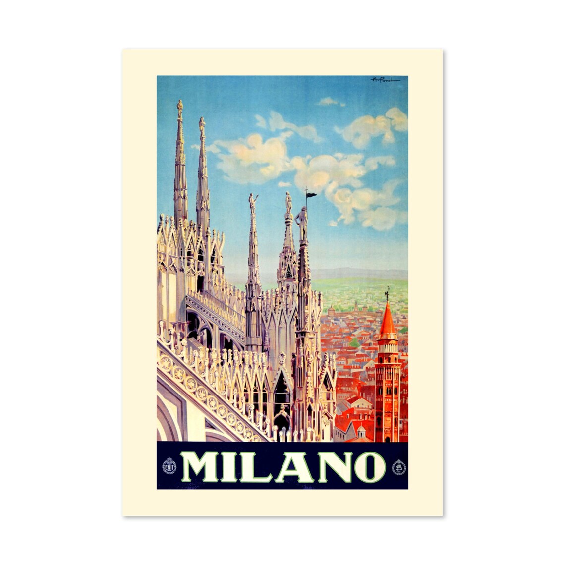 Milano Duomo Cathedral Vintage Italian Tourism Travel Poster