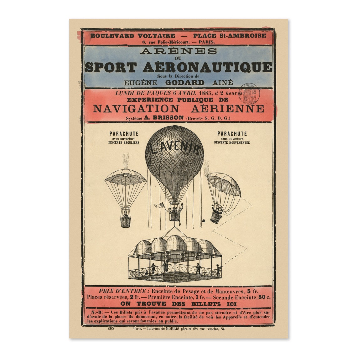 1885 Hot Air Balloon Sport Aeronautique Historic Advertising Poster Classic Advertising Art Print For Gifts And Wall Art Dcor