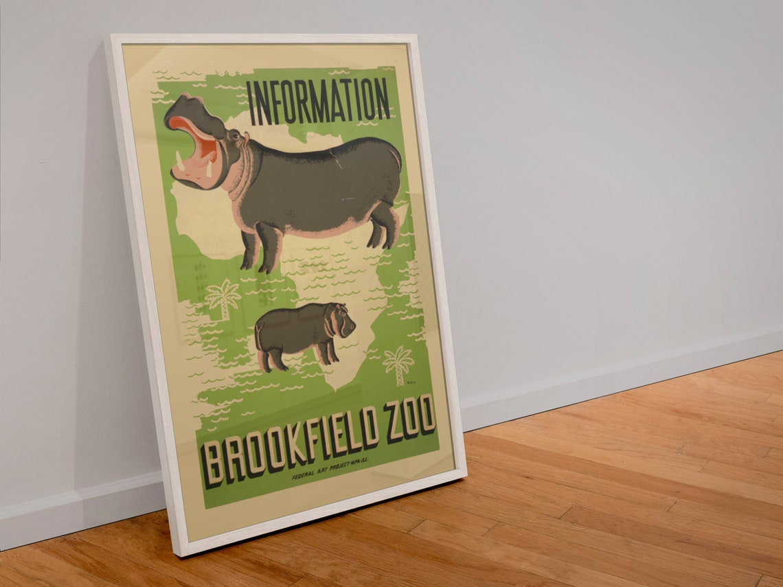 1937 See The Hippo At The Brookfield Chicago Zoo Wpa Federal Art Poster Classic Advertising Art Print For Gifts And Wall Art Dcor - Image 4