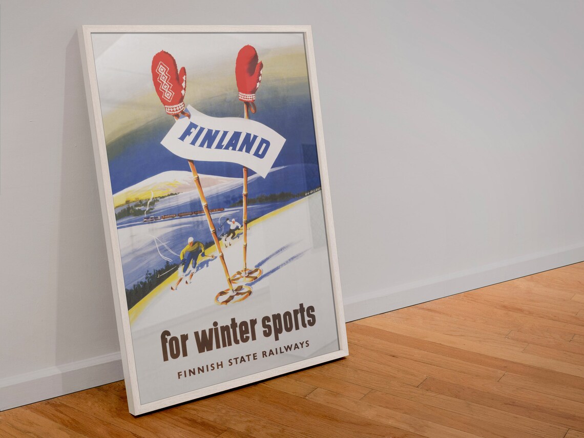 Finland Winter Sports Finnish State Railways Vintage Ski Poster - Image 4