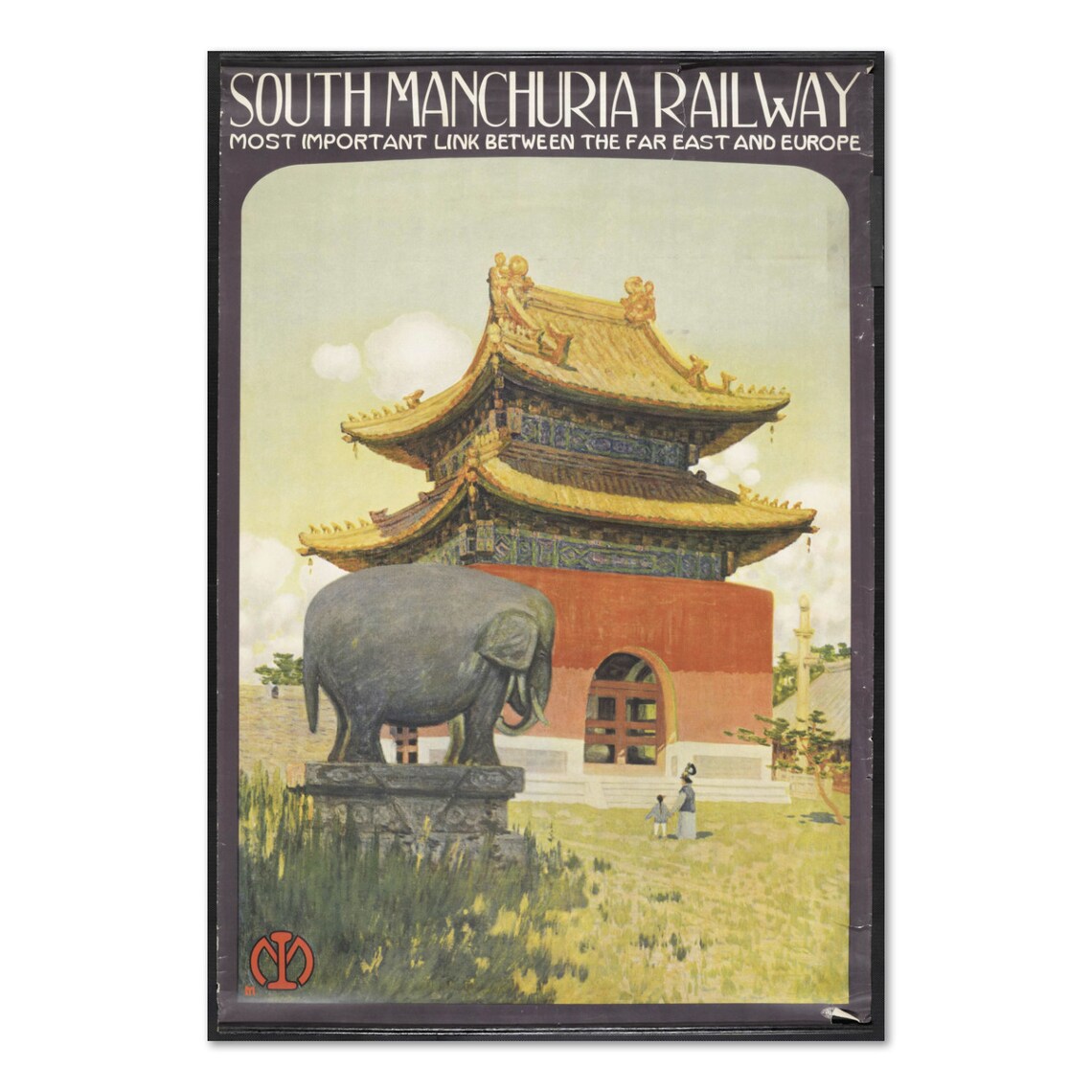 South Manchuria Railway Vintage Travel Pagoda Elephant Poster