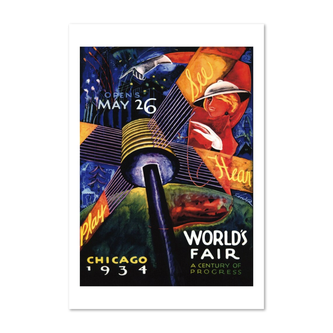 Chicago 1934 Worlds Fair Century of Progress Vintage Travel Poster