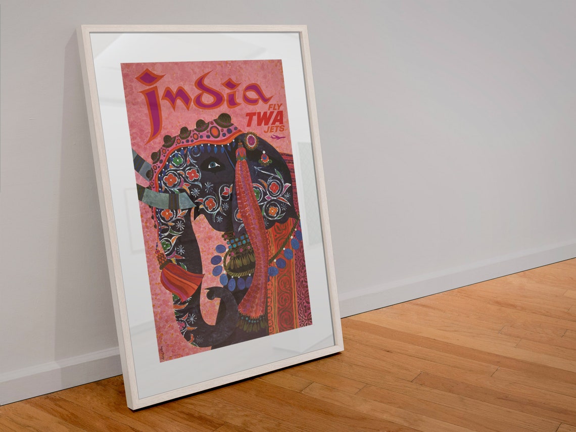 India Fly TWA Jets Decorated Elephant Vintage Airline Poster - Image 4