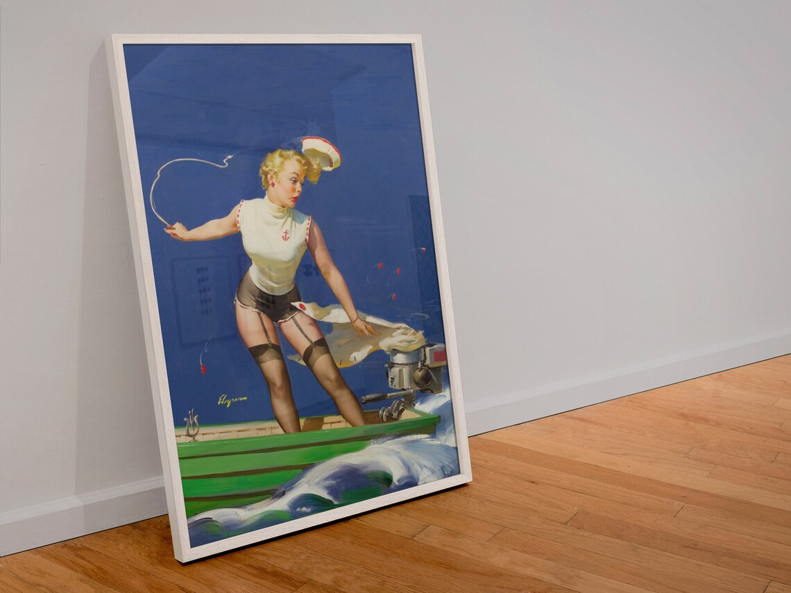 Gil Elvgren Sailor Girl Vintage Pin Up Speedboat Adventure Poster - Image 4