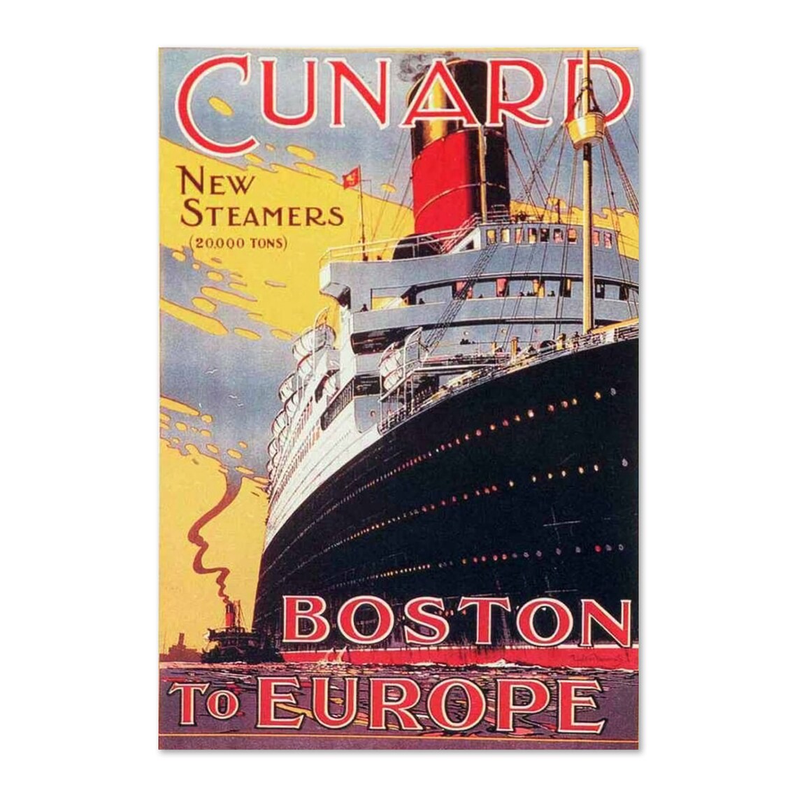 Cunard New Steamers Ocean Liner Boston to Europe Travel Poster