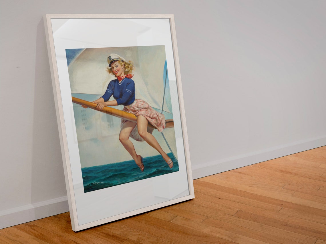 Gil Elvgren Bow Spirit Vintage 1960s Sailor Girl Sailing Poster - Image 4