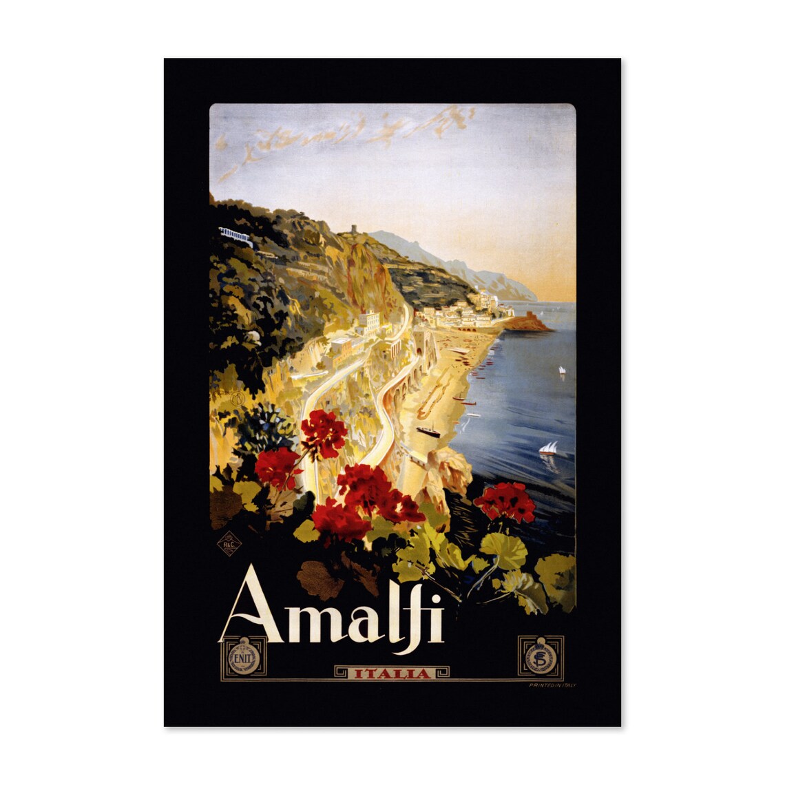 Amalfi Italia Coastal Road Vintage Classic Italian Travel Poster