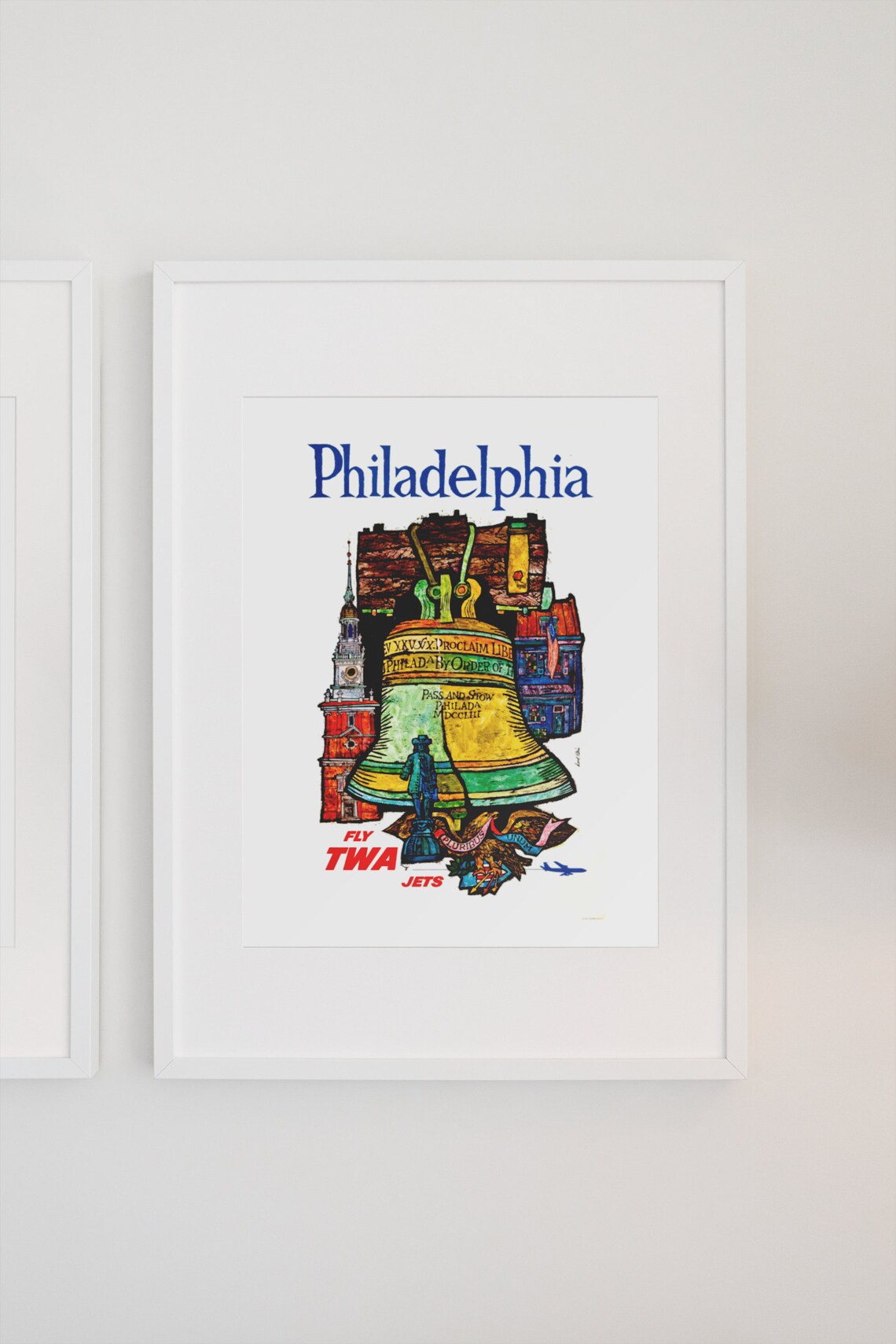 Philadelphia Fly TWA Jets Liberty Bell Vintage Travel Poster - Image 3