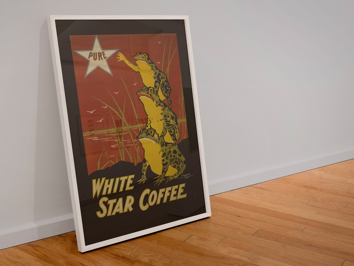 White Star Coffee Vintage Style Frog Art Print - Image 4