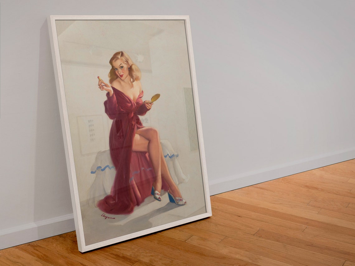 Gil Elvgren Lipstick Mirror Vintage Red Robe Retro Pinup Poster - Image 4