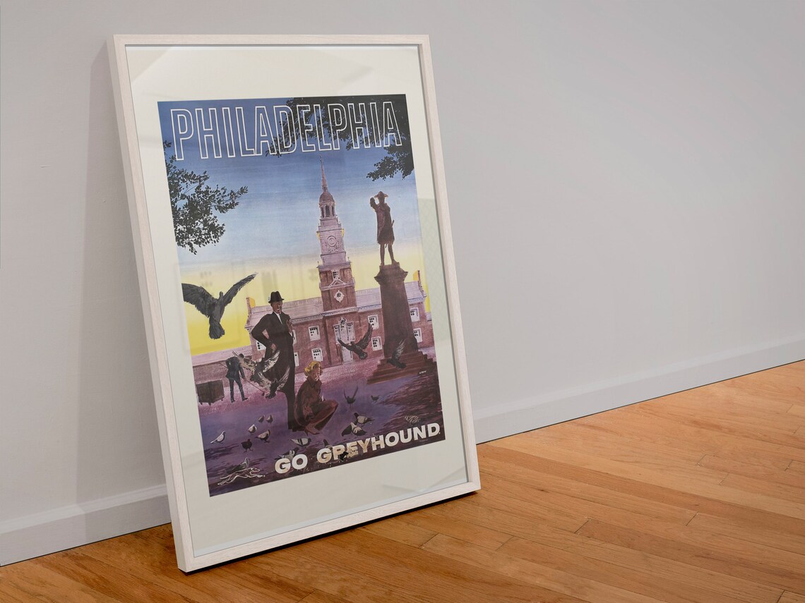 Philadelphia Go Greyhound Vintage Independence Hall Travel Poster - Image 4