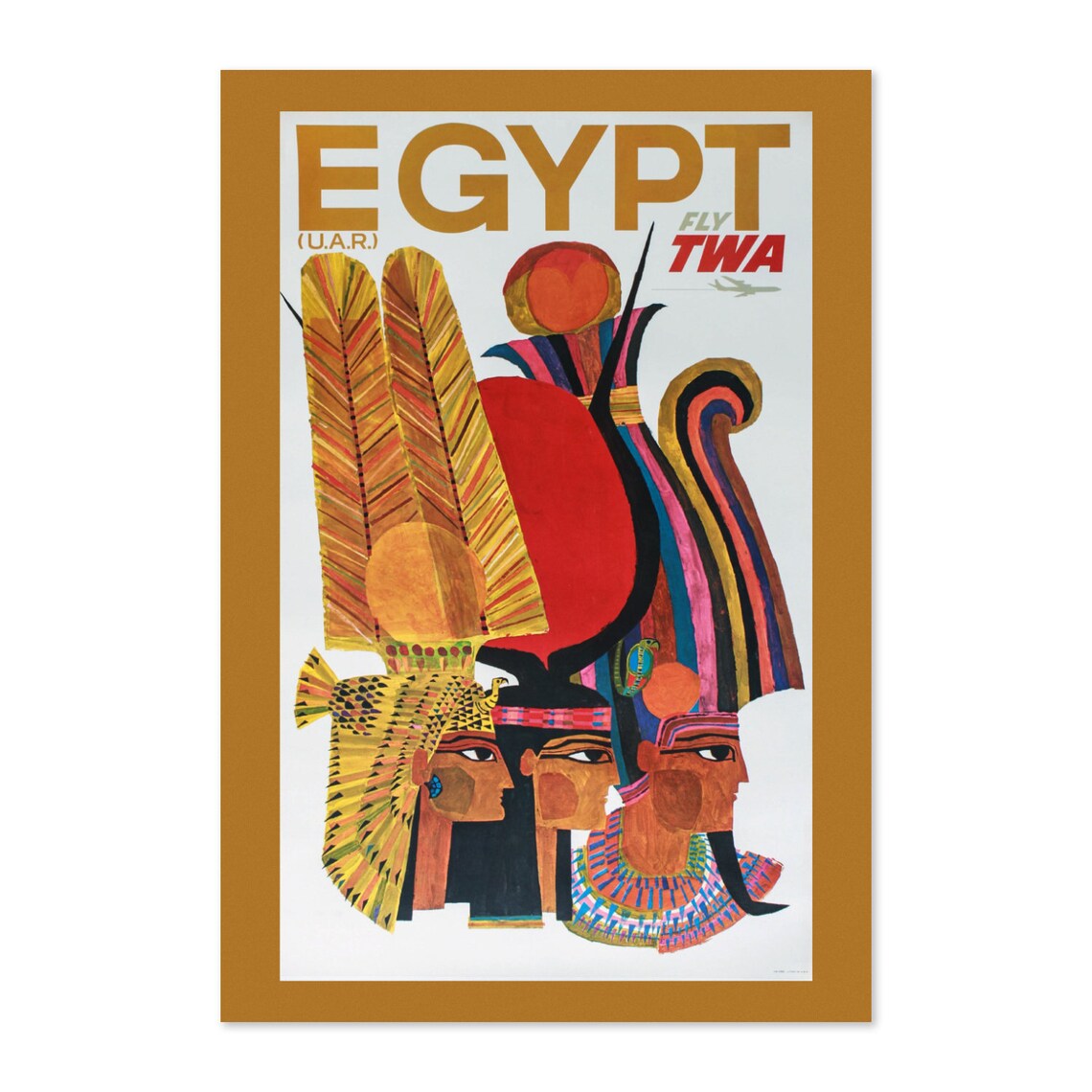 Egypt Fly TWA Pharaoh Headdress Vintage Airline Travel Poster