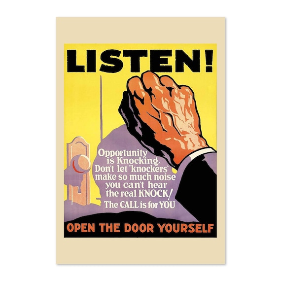 Listen Open The Door Yourself 1920s Motivational Vintage Poster