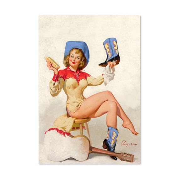 A Polished Performance 1964 Vintage Style Elvgren Western Pin Up Poster For Gifts And Wall Art Dcor