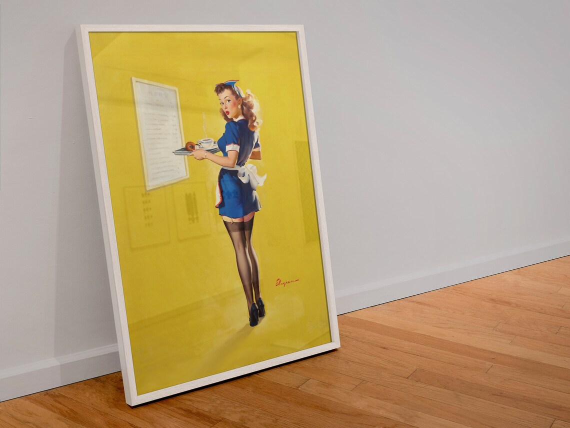 Gil Elvgren Awfully High Diner Waitress 1960s Pin Up Girl Poster - Image 4