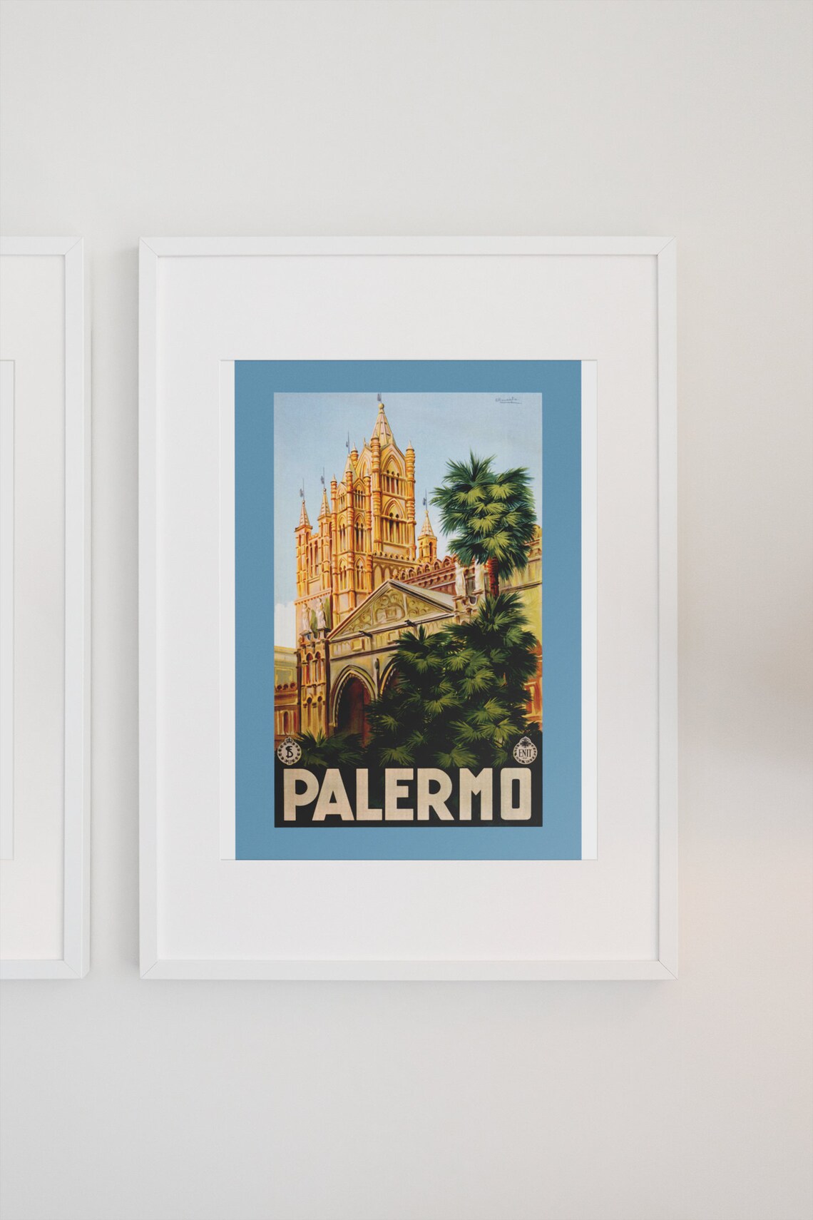 Palermo Sicily Cathedral Palm Trees Vintage Italian Travel Poster - Image 3
