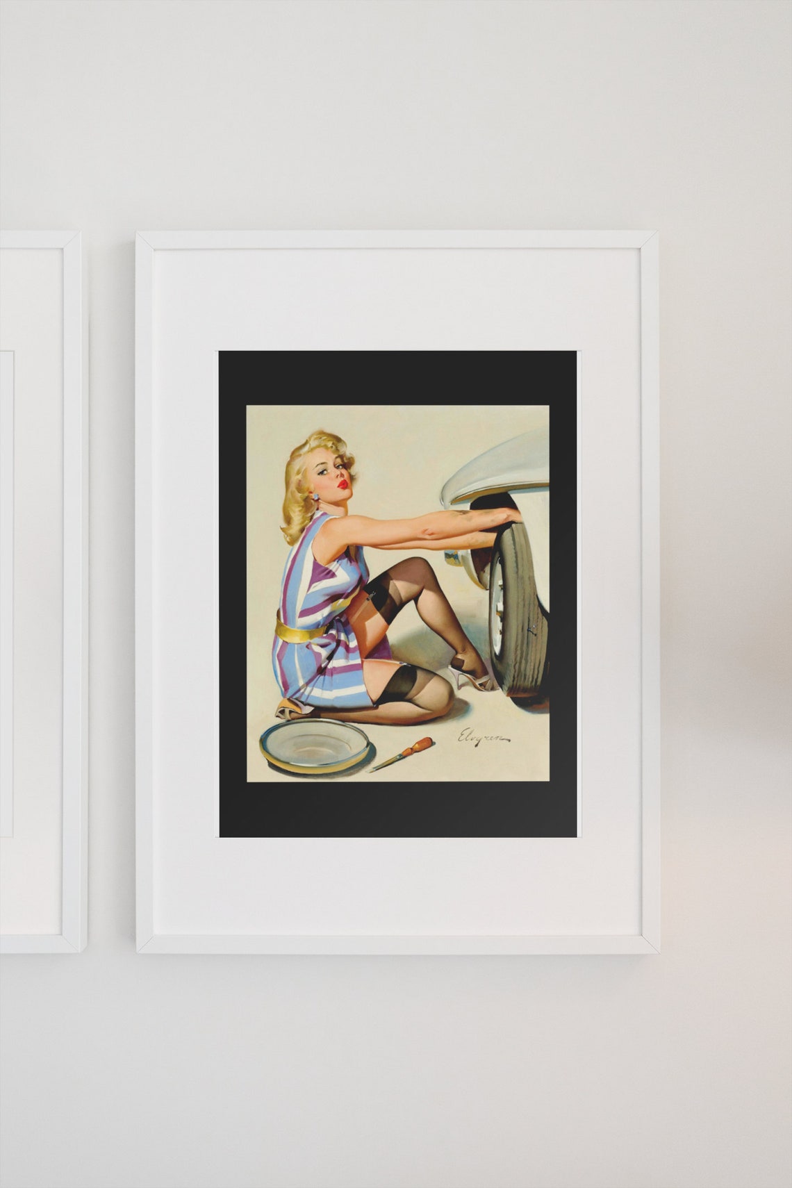 Gil Elvgren Quick Change Auto Repair Tire Vintage Pinup Poster - Image 3