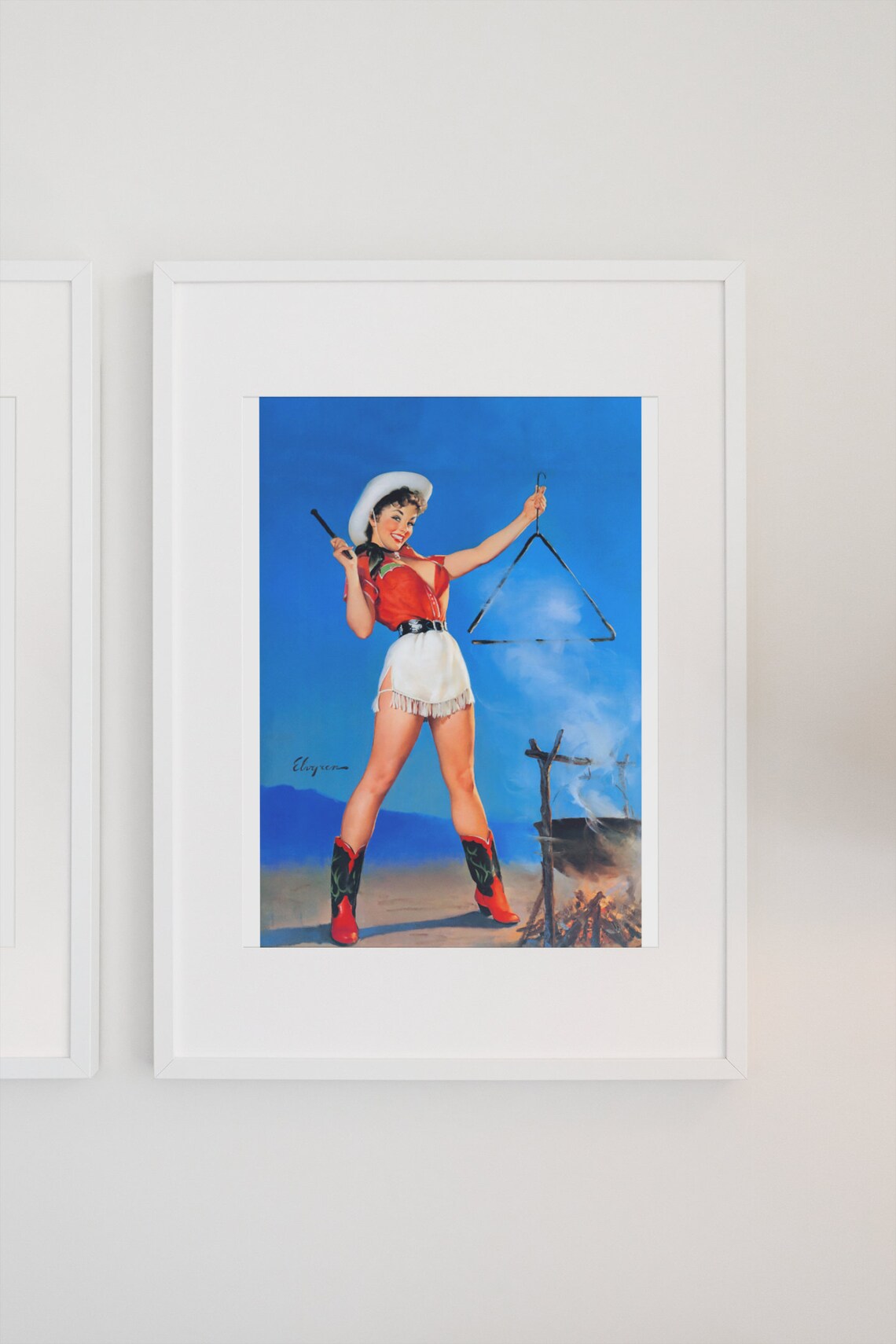 Gil Elvgren Come and Get It Cowgirl Dinner Bell Pin Up Poster - Image 3