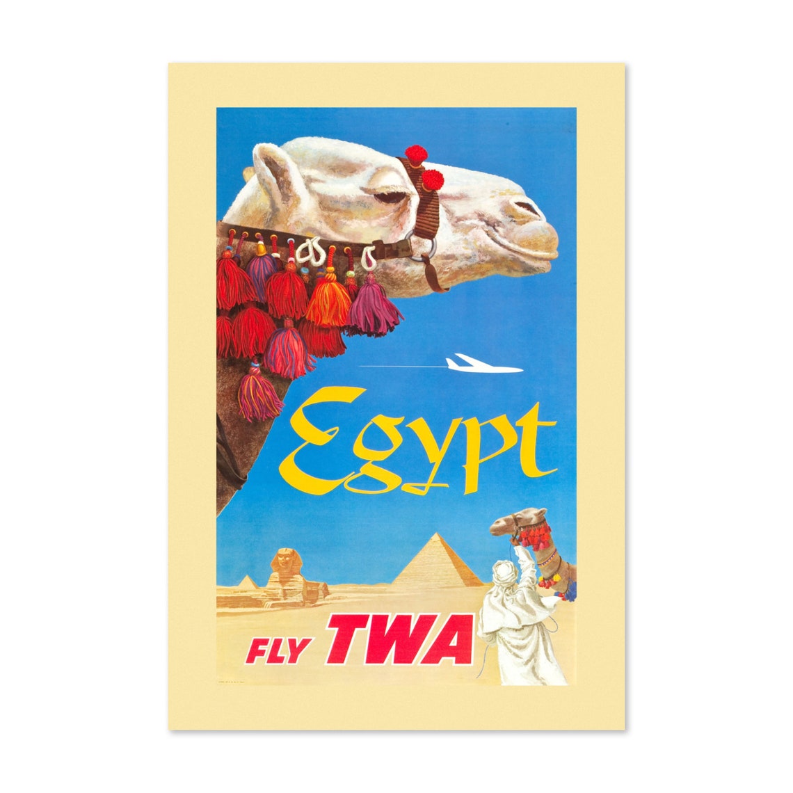 Egypt Fly TWA Camel Sphinx Pyramid Vintage Airline Travel Poster