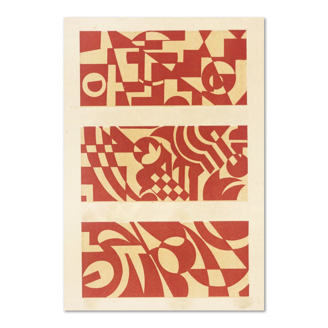 Art Deco Geometric Pattern Panels Vintage Red Cream Abstract Poster