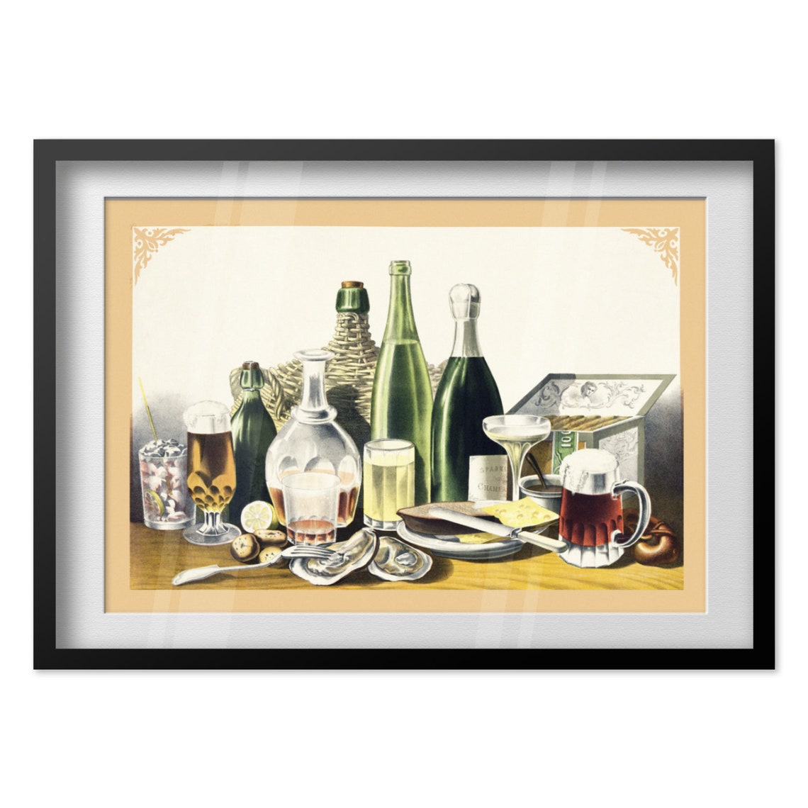 Vintage Still Life Chromolithograph Wine Beer Oysters Poster - Image 4