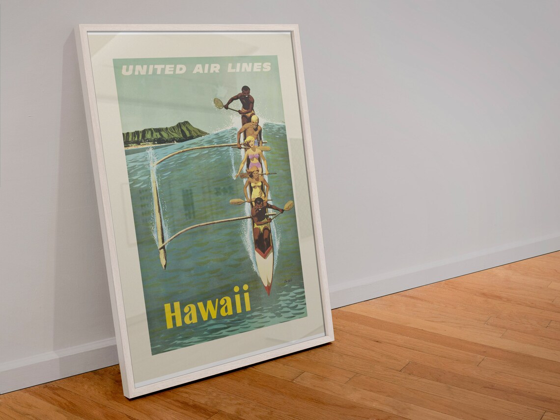 Hawaii 1960s Outrigger Canoe Vintage Travel Poster - Image 4