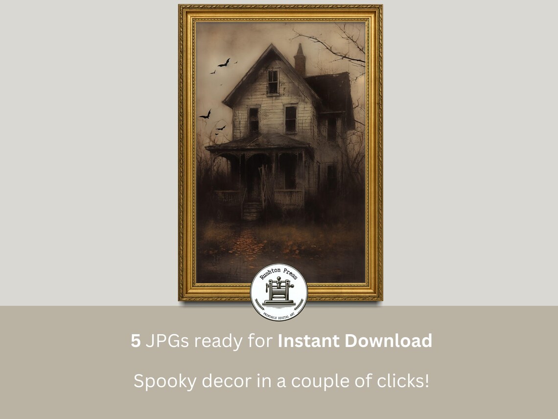 Vintage Haunted House Print Spooky Halloween Decor