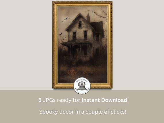 Vintage Haunted House Print Spooky Halloween Decor