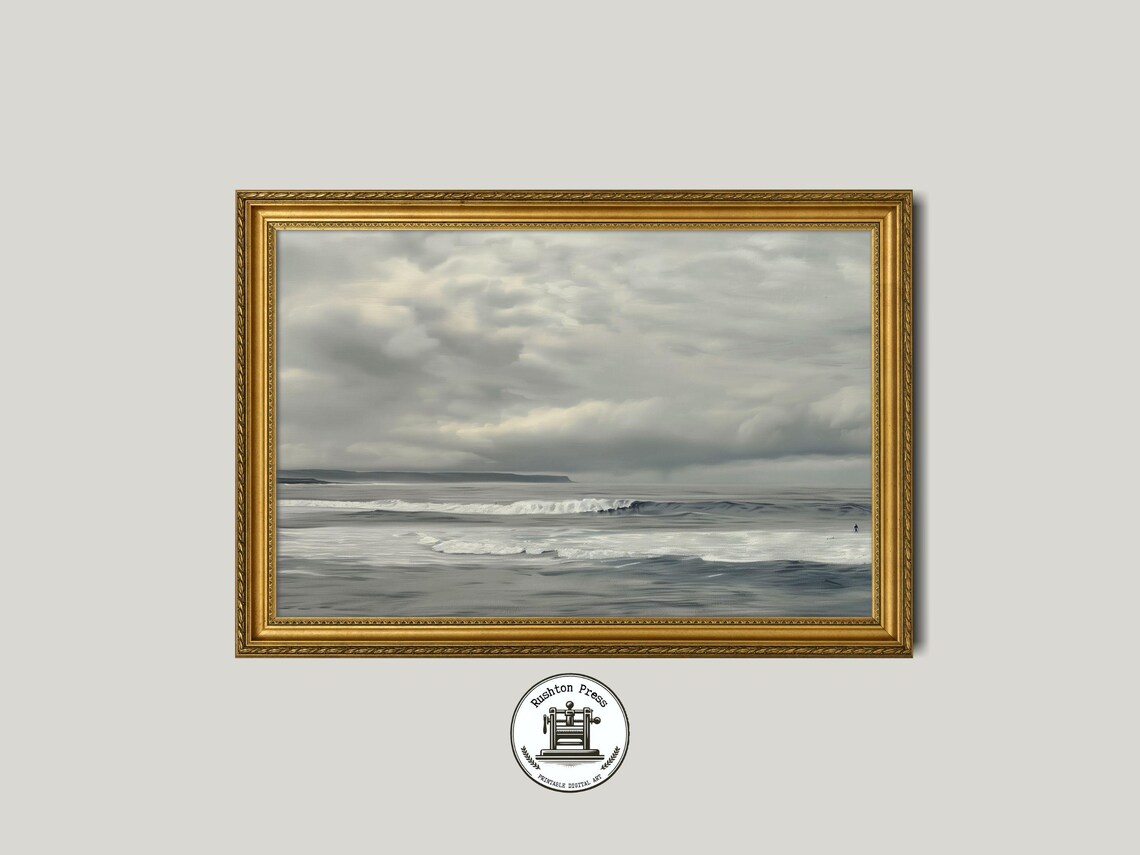Moody Ocean Wave Painting Stormy Sea Coastal Print Wall Decor